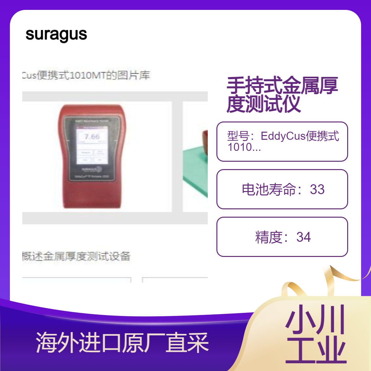 suragus手持式金属厚度测试仪1010MT/镀膜玻璃或塑料实时厚度测试