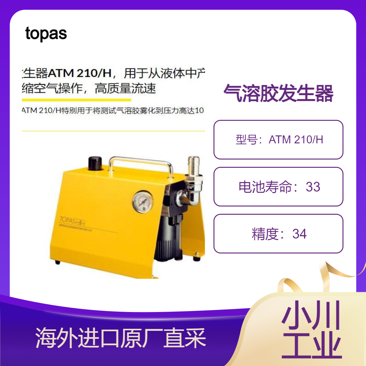日本topas气溶胶发生器ATM 210/H产生多分散气溶胶/主要是亚微米级