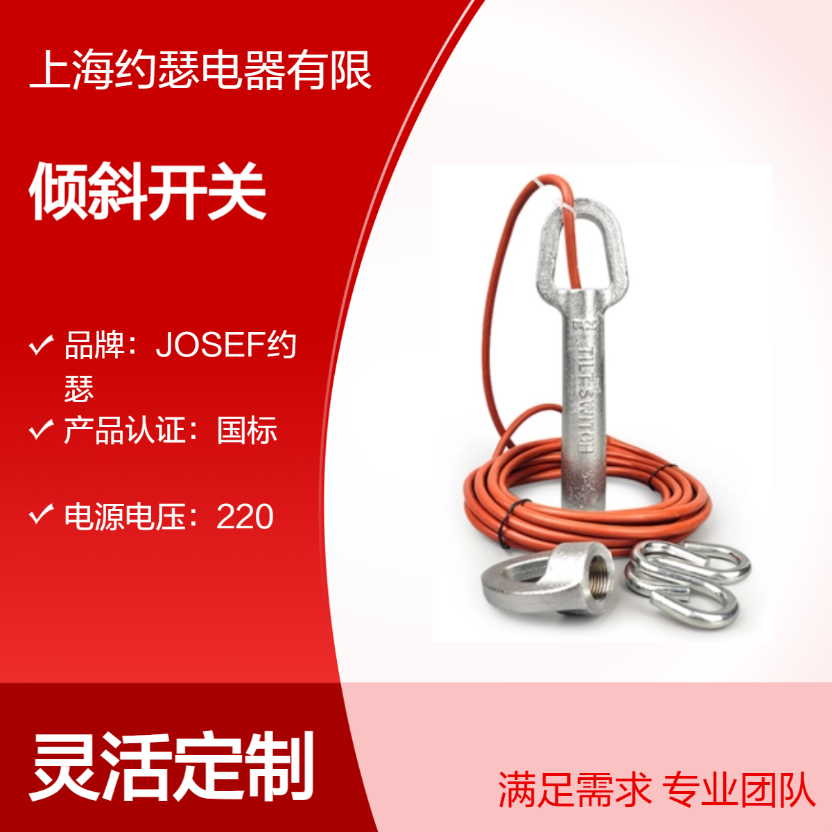 JOSEF约瑟 DBJ-S堵料倾斜开关 额定触点220VAC/2A