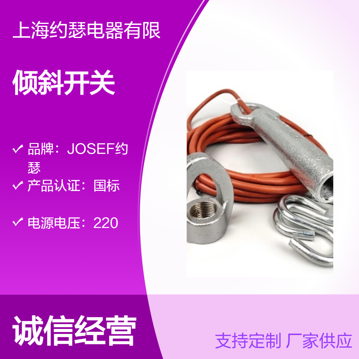 20-39-B堵料倾斜开关 JOSEF约瑟 探头长度180mm，工作电流5A