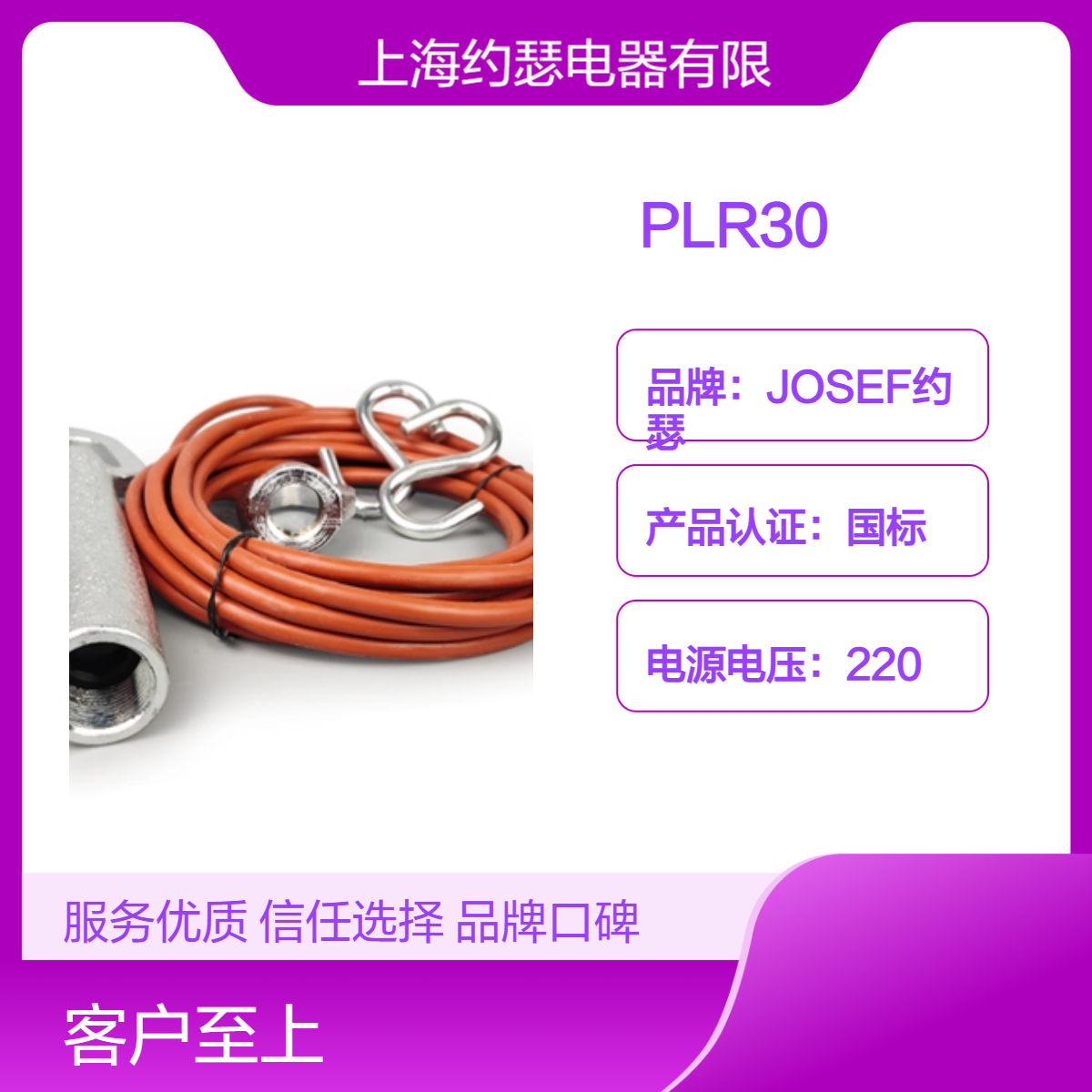 JOSEF约瑟 PLR30堵料倾斜开关 温度范围-20~100，工作电压380