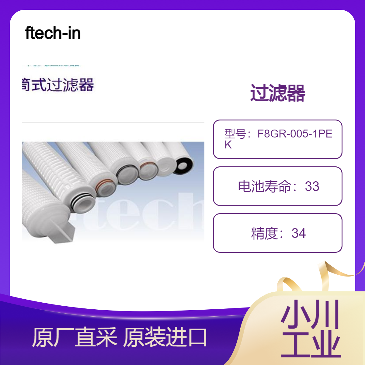 日本ftech-inc过滤器（折叠式 筒式 胶囊 盘式）等 F8GR-005-1PEK