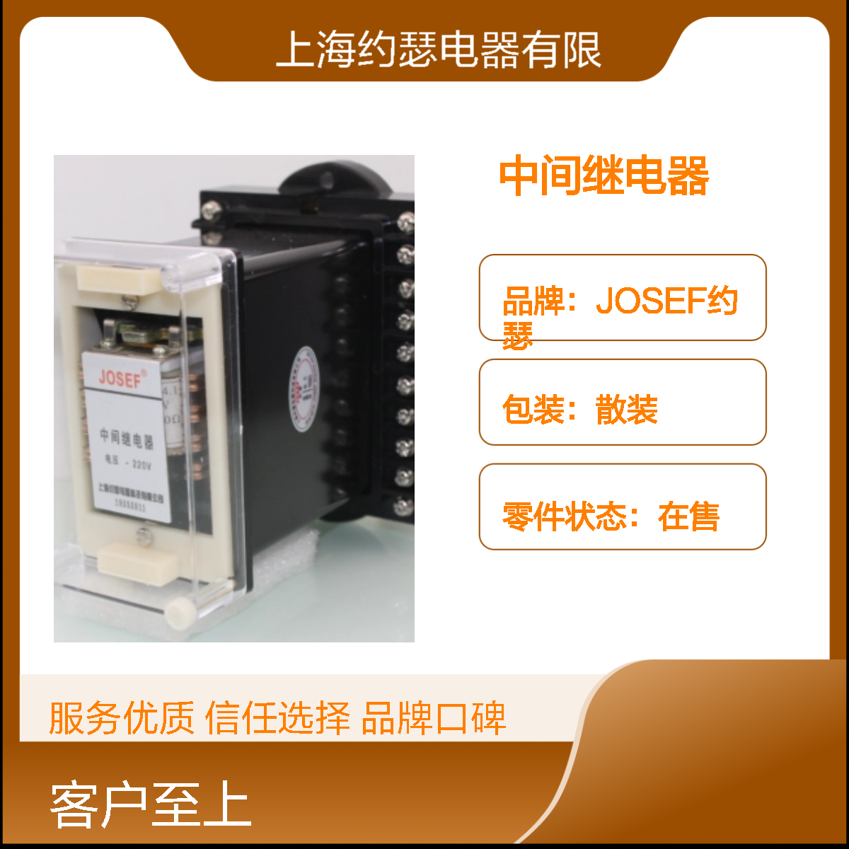 JOSEF约瑟 DZJ-219中间继电器 AC110V 带板前接线底座