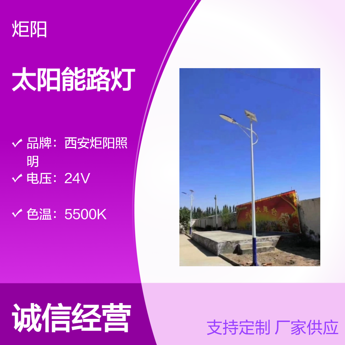 24V太阳能路灯 5500K色温 户外道路照明灯具 - 乡村道路安全