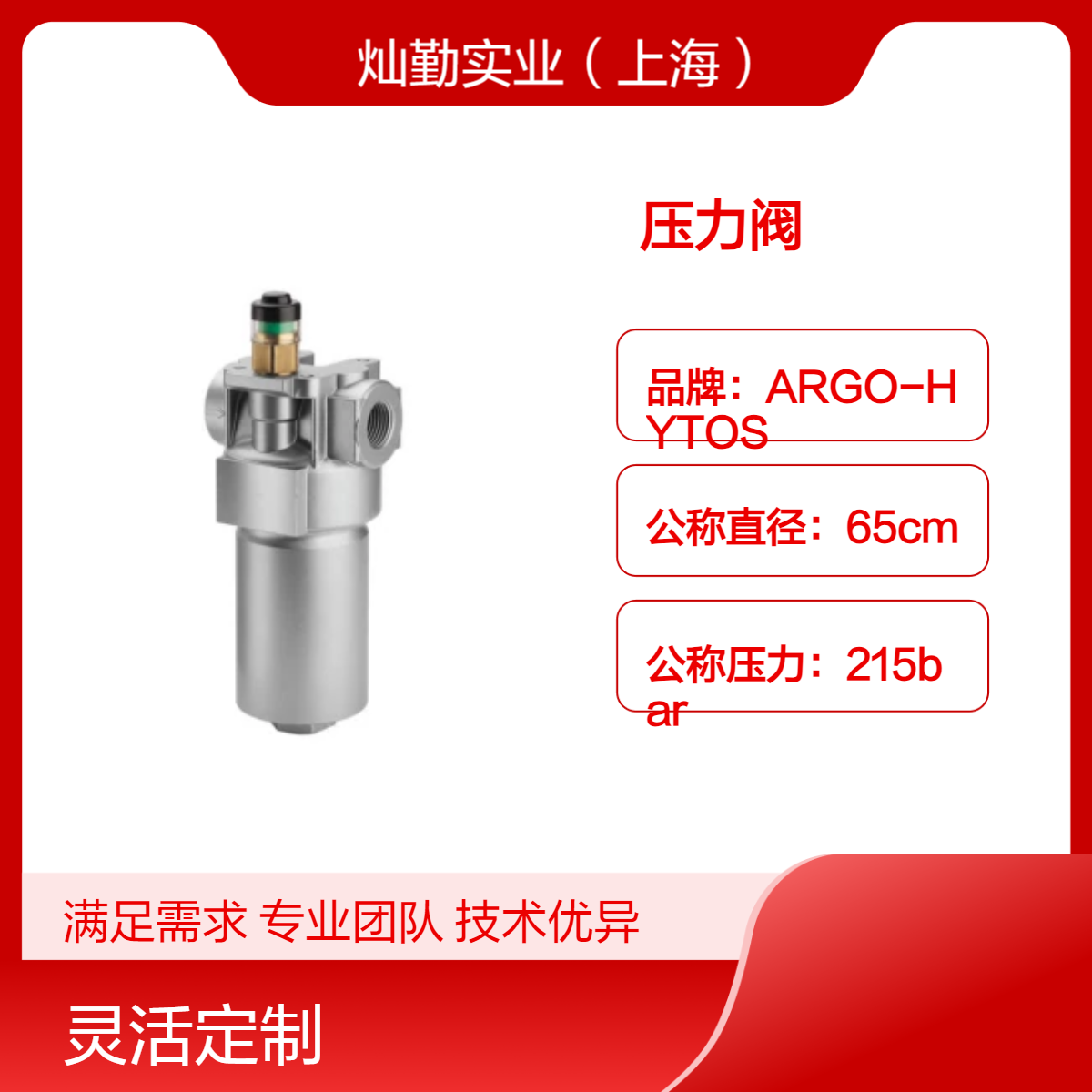 ARGO-HYTOS压力阀 65cm公称直径 51个装 高效耐用 品质保障