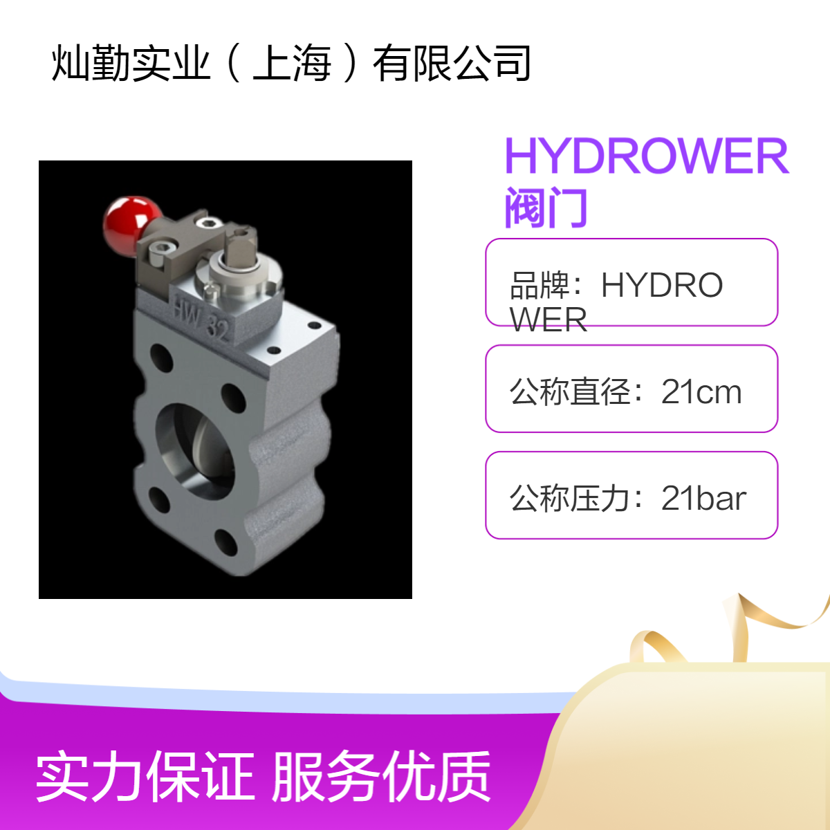 HYDROWER阀门 公称直径21cm 21bar高压水阀 1008系列型号
