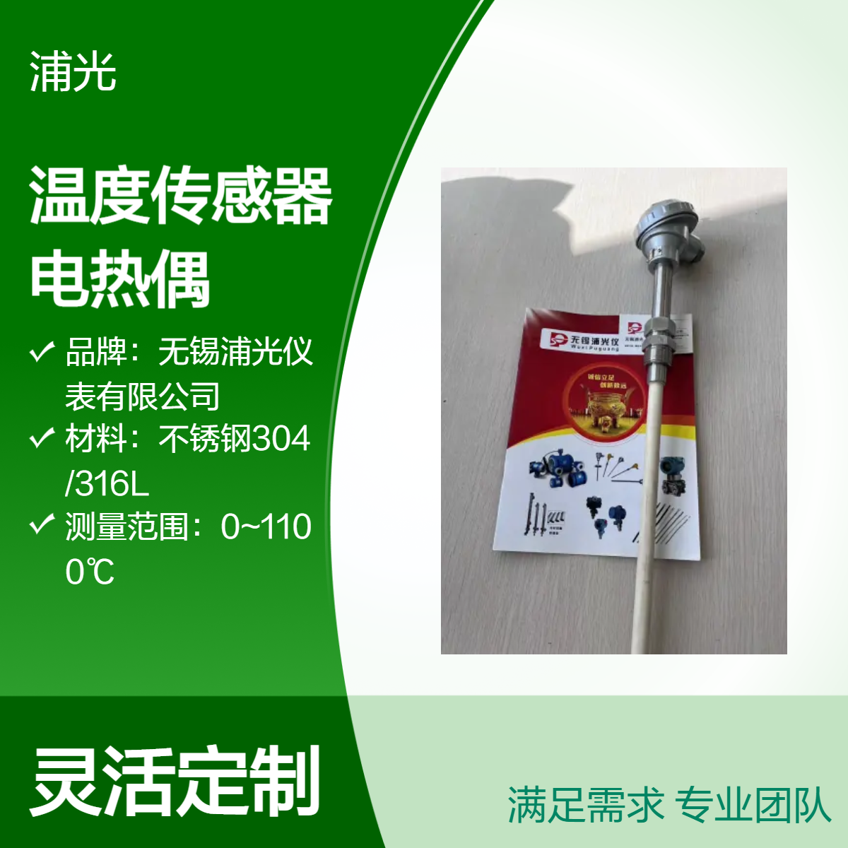 浦光 铂铑热电偶刚玉管温度传感器S型耐温1600度测温精准可定制