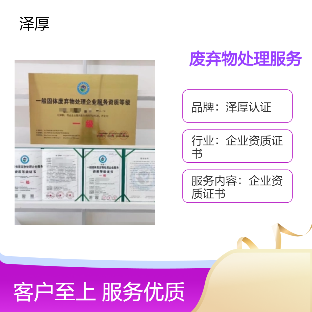 一般固体废弃物处理服务企业资质等级证书 一级 办理条件