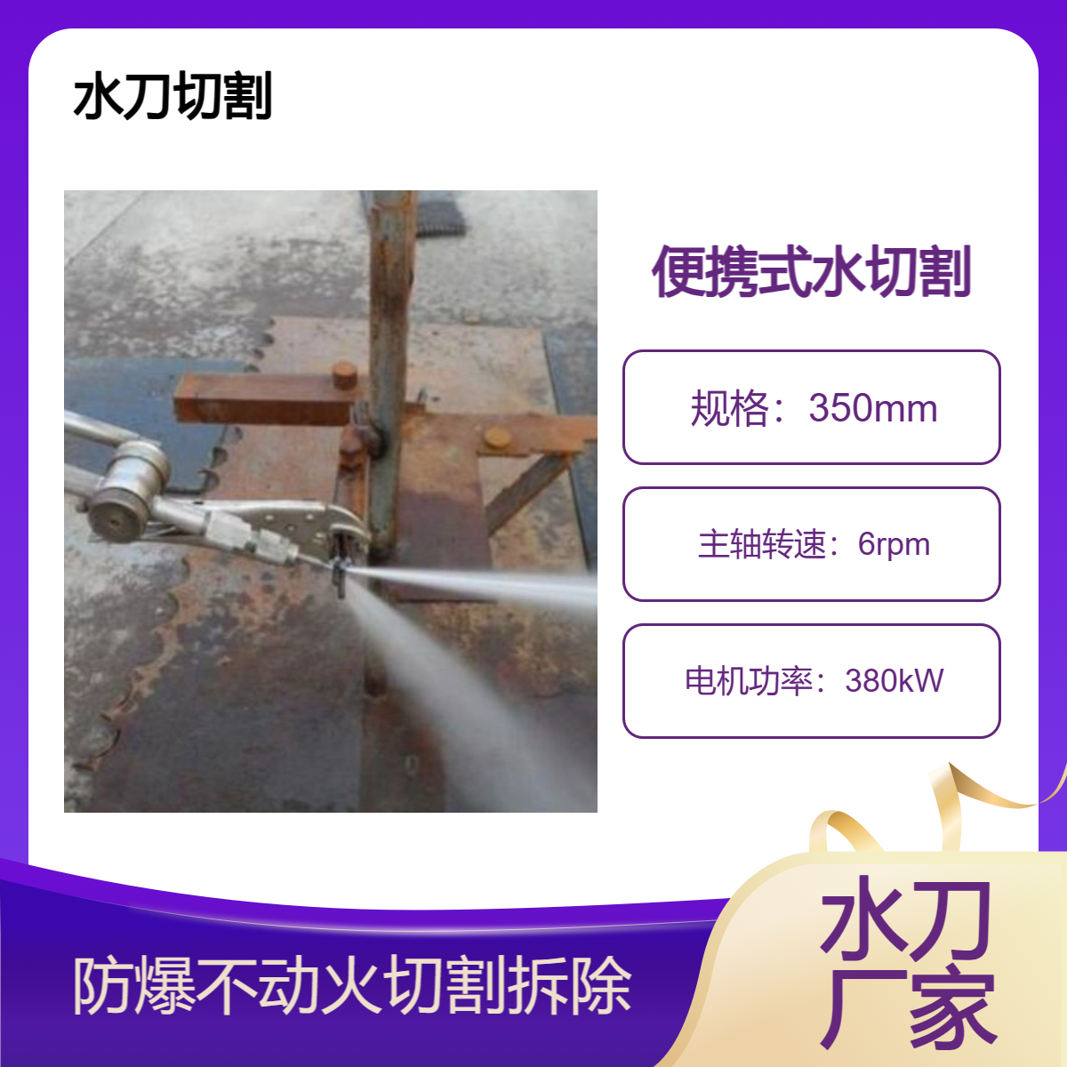 水切割 便携式水刀 不动火拆除 低压水射流 防爆