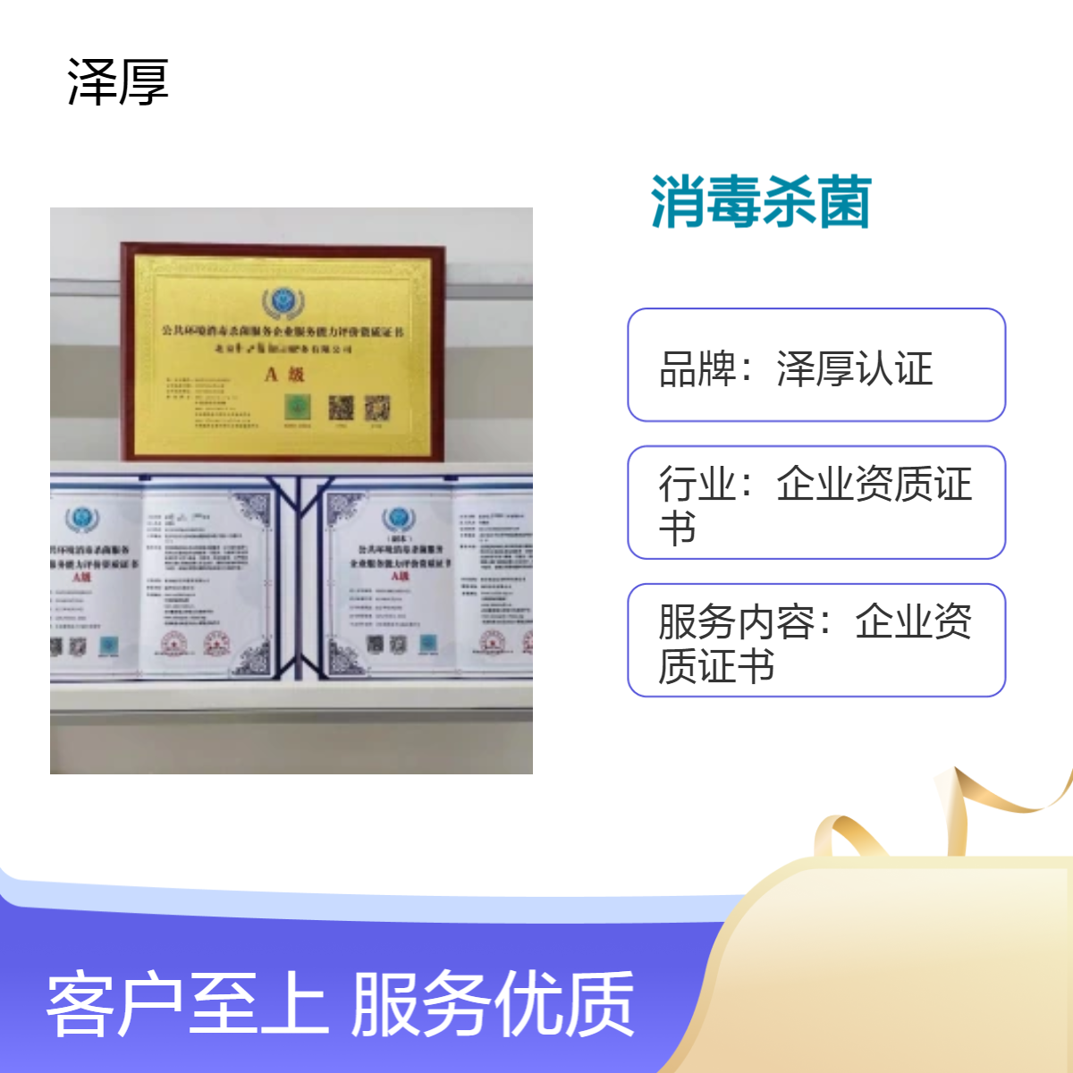 公共环境消毒杀菌企业服务能力评级资质证书 一级
