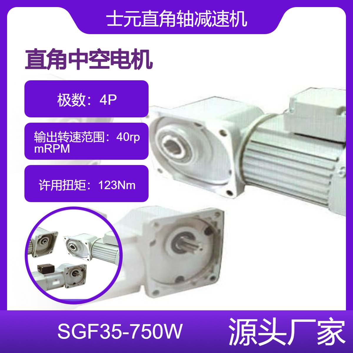 士元 750W直交轴减速电机 SGF35-HL-0.75KW-100-S直角减速机