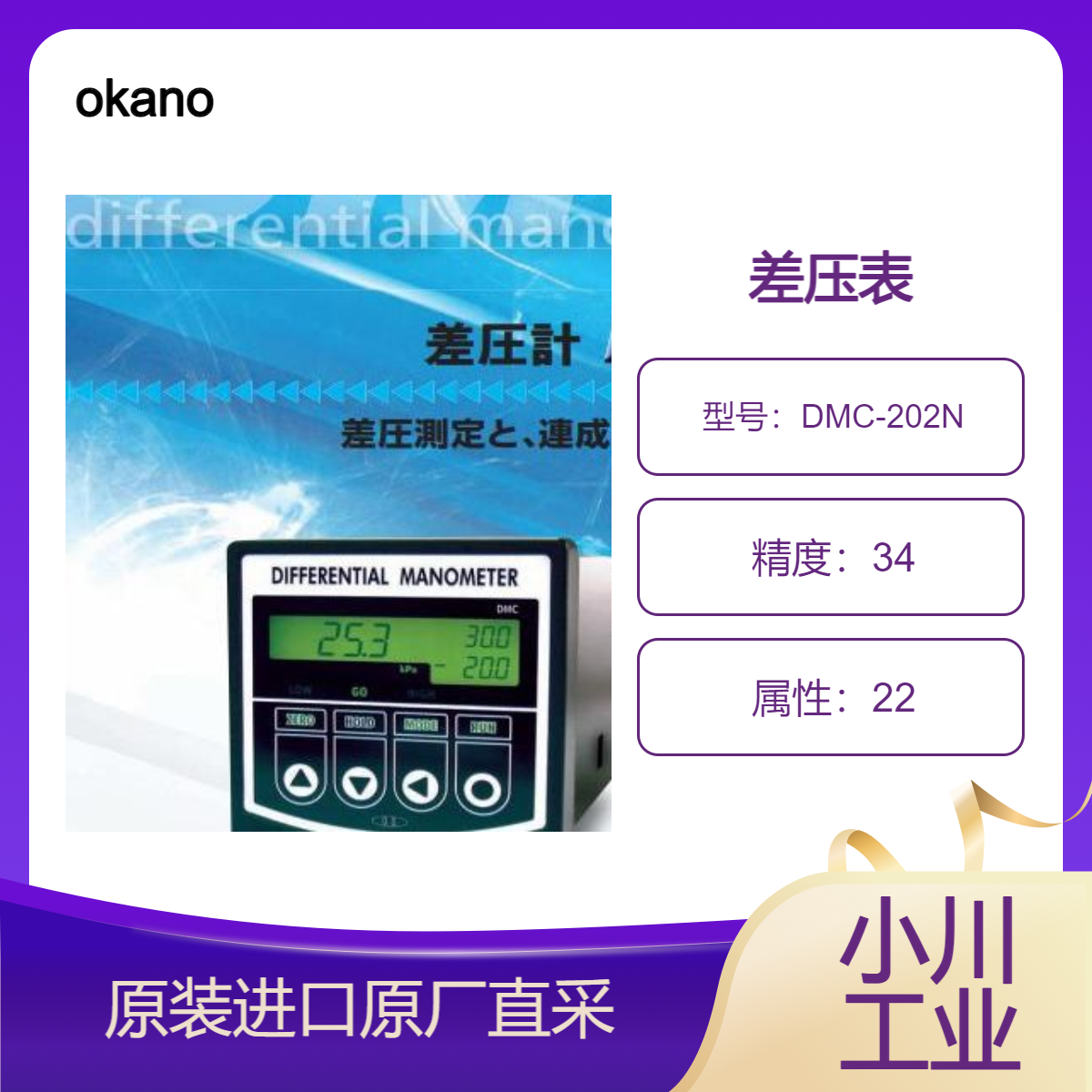 差压表DMC系列DMC-202N 用于非腐蚀性气体各种仪器气密性测试 冈野