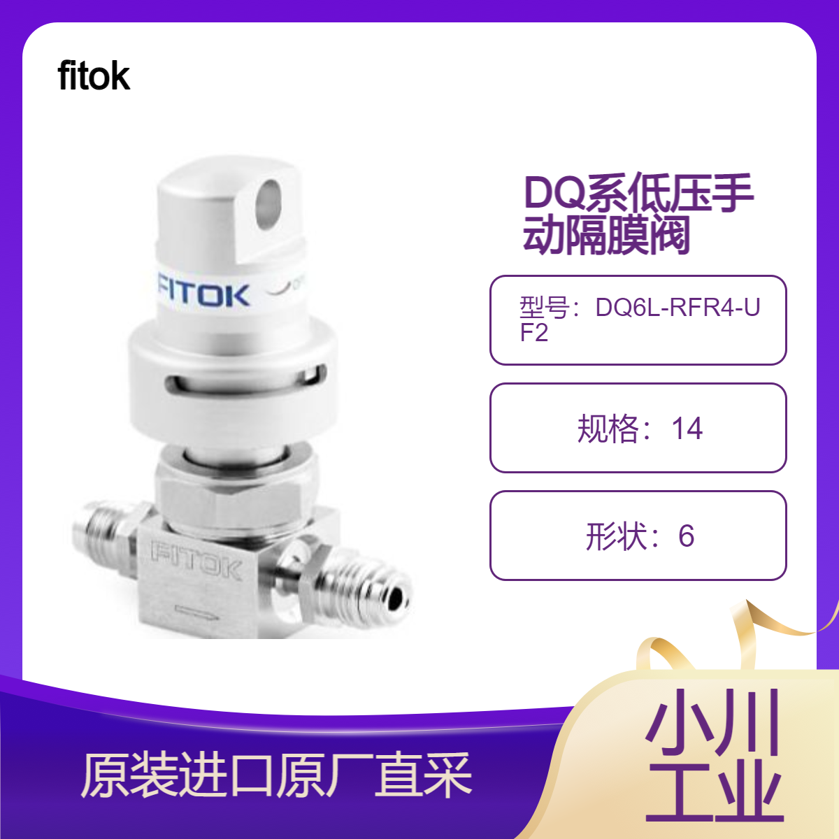 fitok飞托克DQ系列低压手动隔膜阀DQ6L-RFR4-UF2 DQ6L-RFR4-3D-RF3