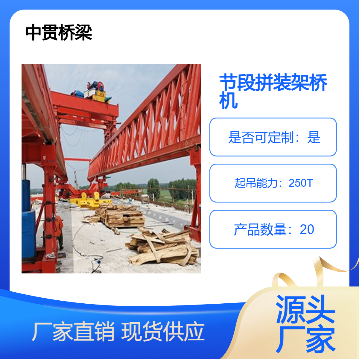 中贯供应 250吨架桥机 节段拼装架梁 性能稳定 钢材材质 可定制 包安装