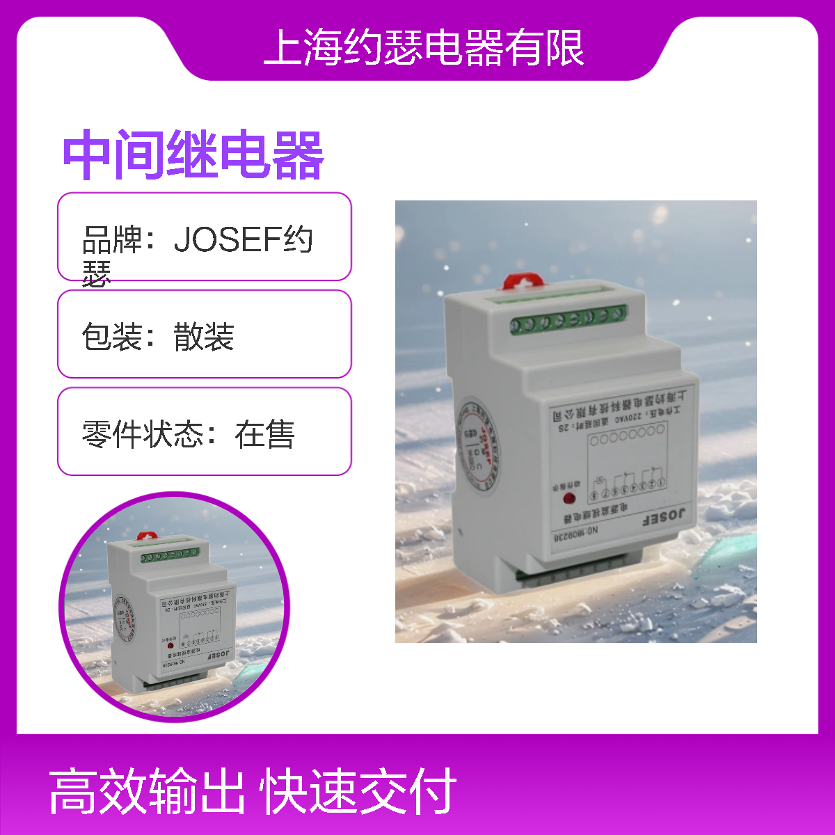 JOSEF约瑟 HJZS-98中间继电器 2开2转换 DC110V