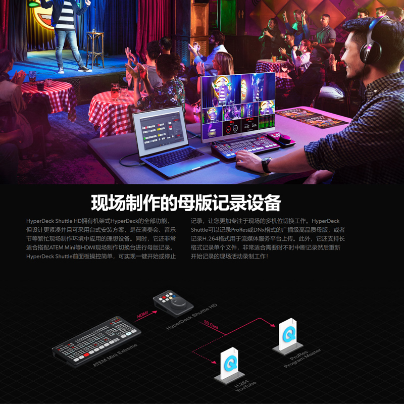 BMD HyperDeck Shuttle HD 记录器剪辑播放器自带提词器一体功能