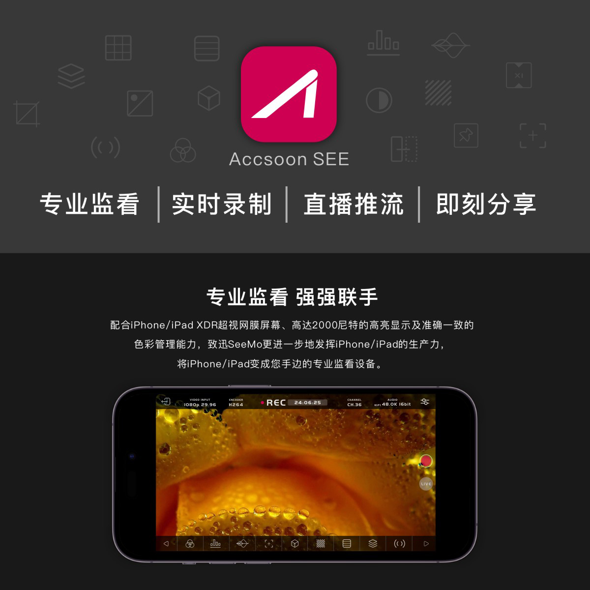 致迅 SeeMo适用苹果手机平板监看相机转换器 直播推流视频监视器