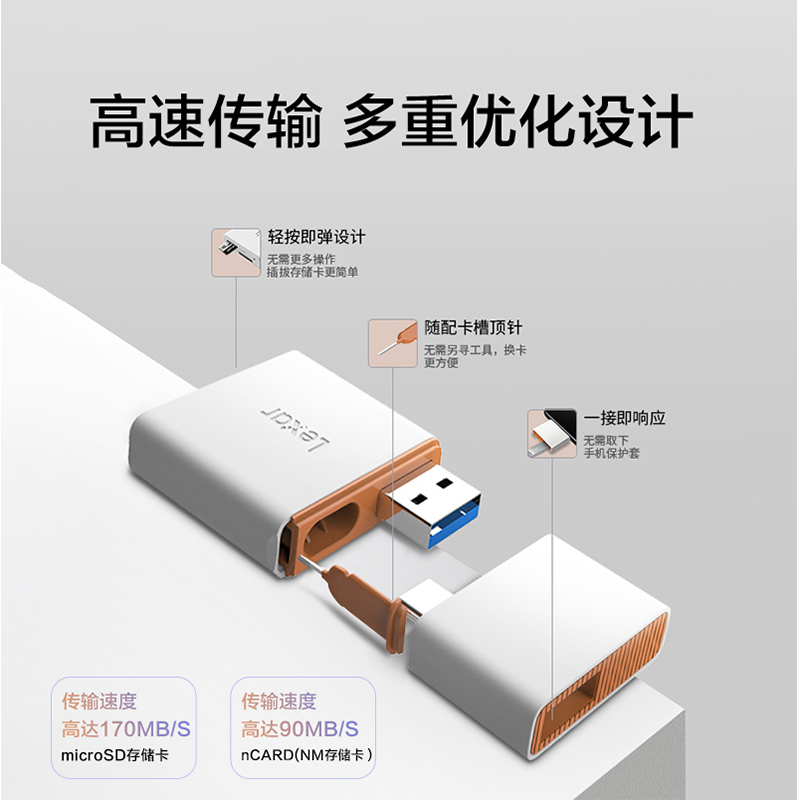 Lexar雷克沙NM卡TF卡micro SD手机USB3.1双接口Type-c读卡器
