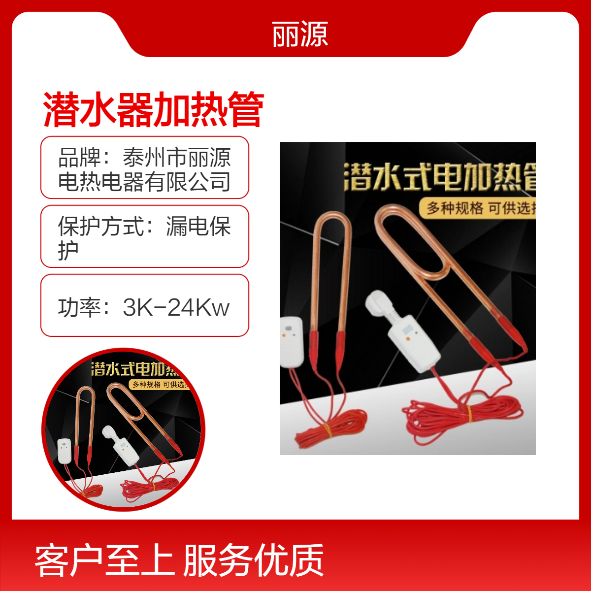 丽源电热国标不锈钢潜水器加热管 漏电保护 电加热设备