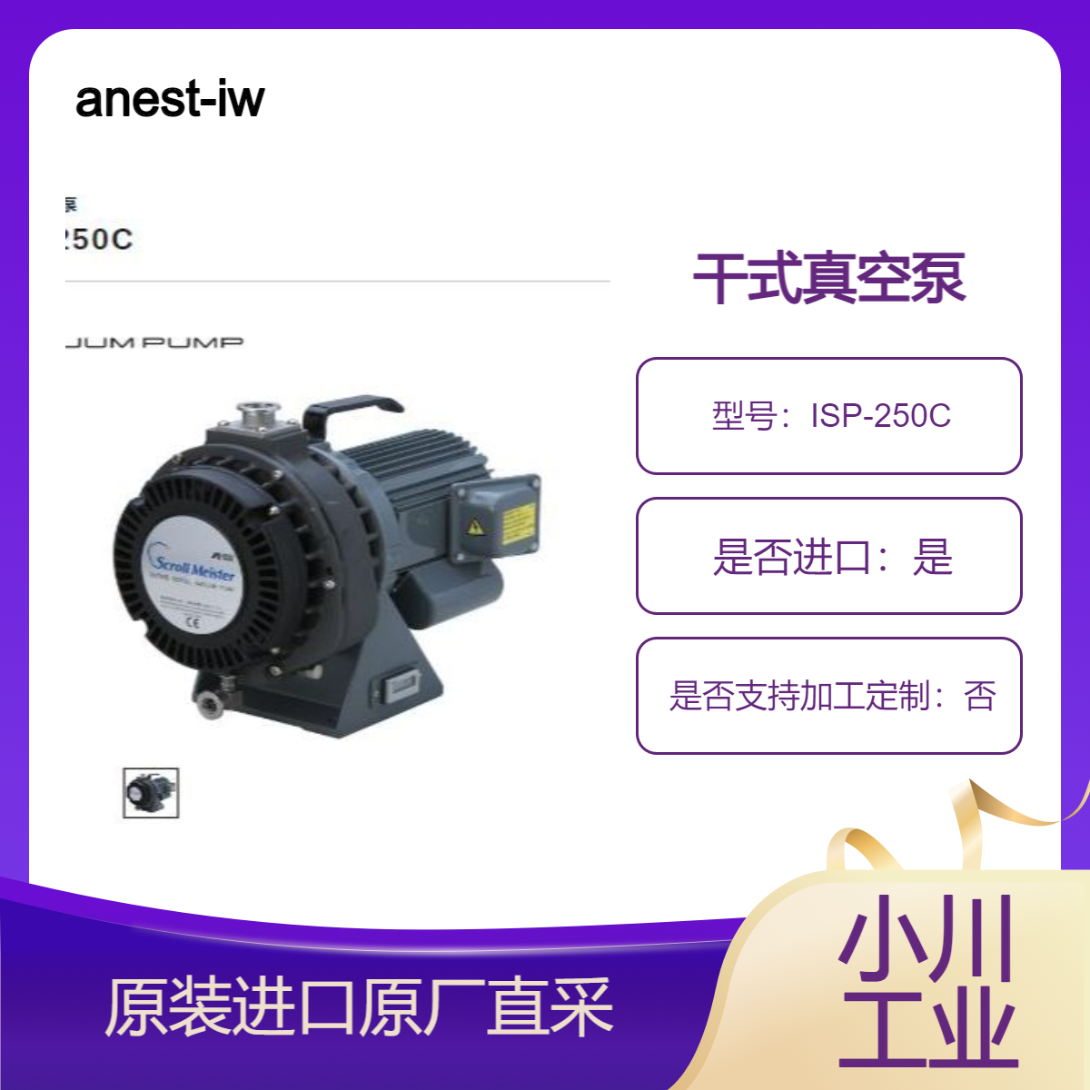 anest-iwata 干式真空泵ISP-250C 用于He检漏仪 真空抽吸输送等