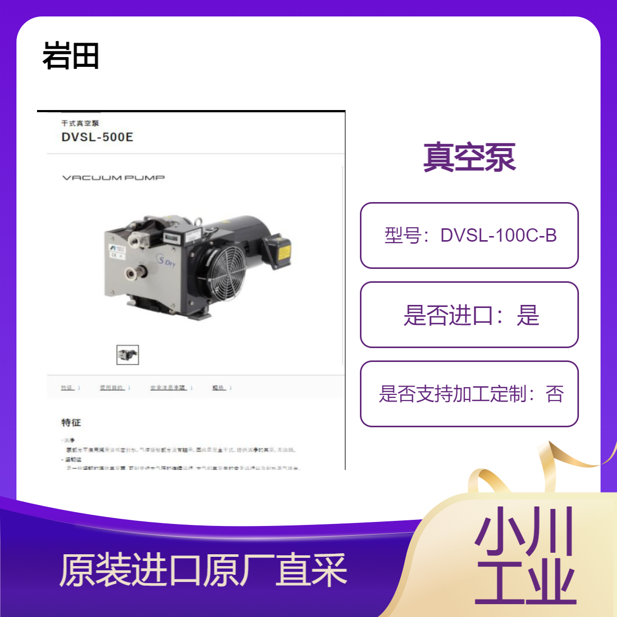 DVSL-100C-B DVSL-100C-HCB DVSL-500E DVSL-501E干式真空泵 iwata