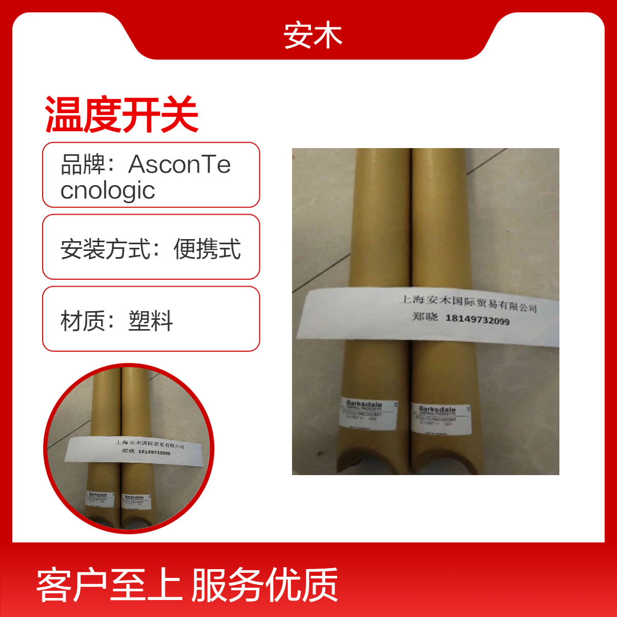 巴士德Barksdale便携式塑料温控开关 220V黑色热温监控器