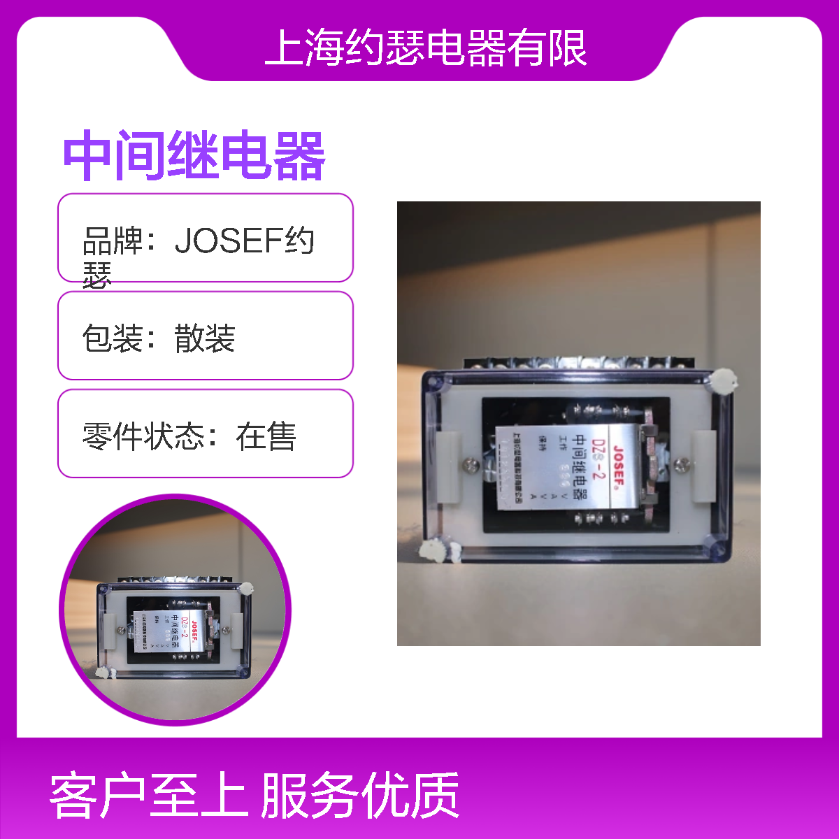 JOSEF约瑟 DZS-230中间继电器 DC220V 板前接线带底座