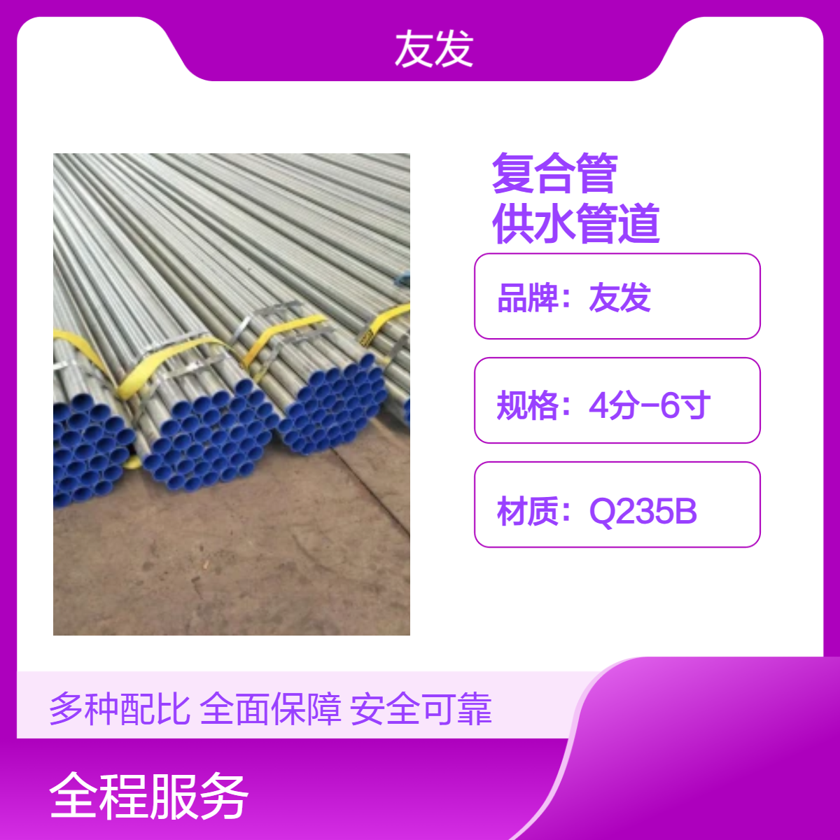 友发钢塑复合管 建筑业管道 可用于工业园区管道供水