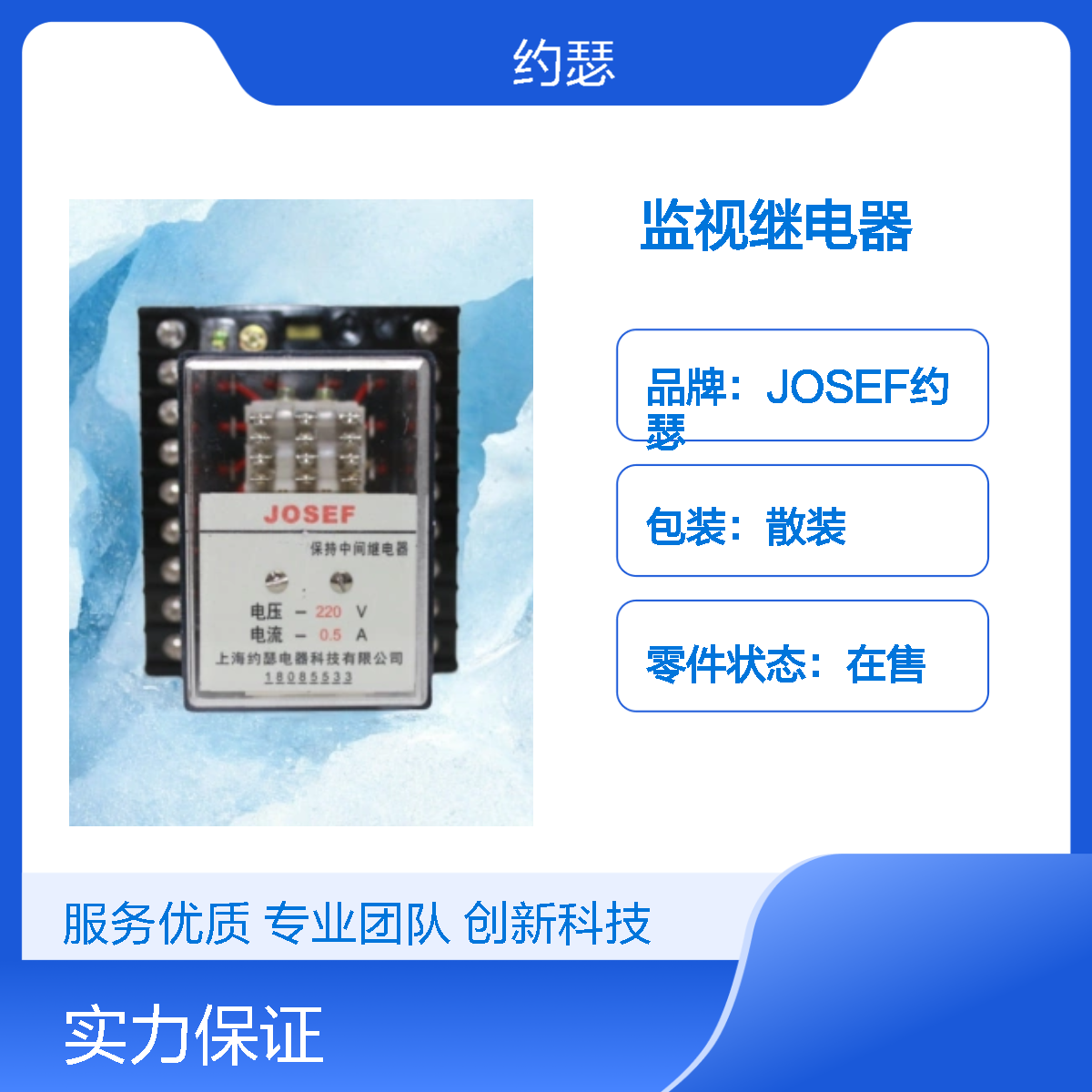 JOSEF约瑟 DZS-12CE/S监视继电器盒装 110VDC 板后安装