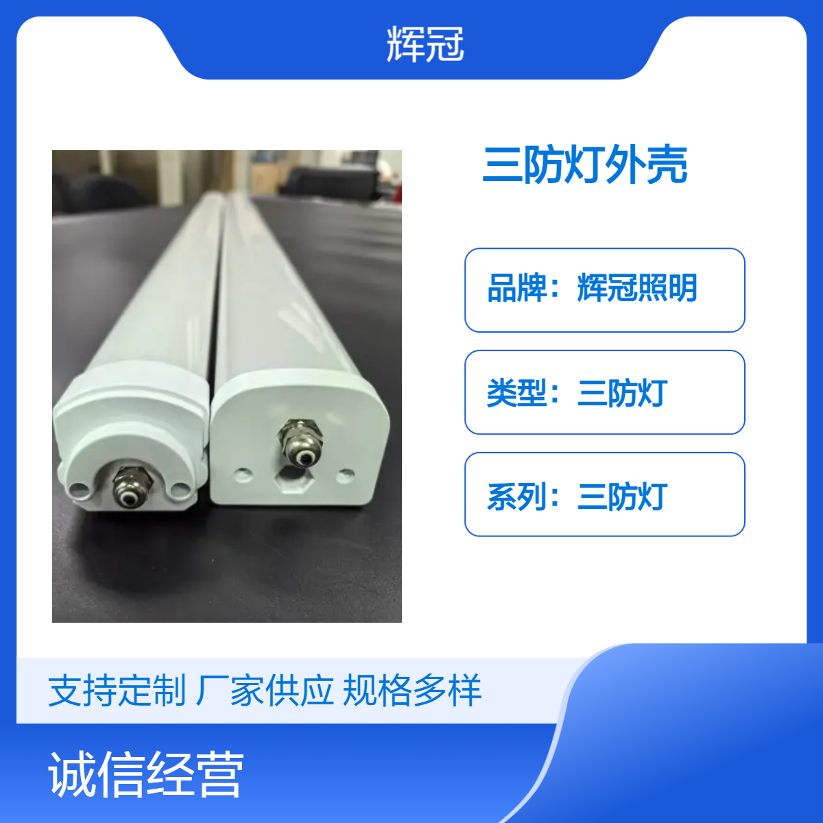 辉冠照明LED贴片全塑挤出三防灯外壳套件 led一体化支架灯生产厂家