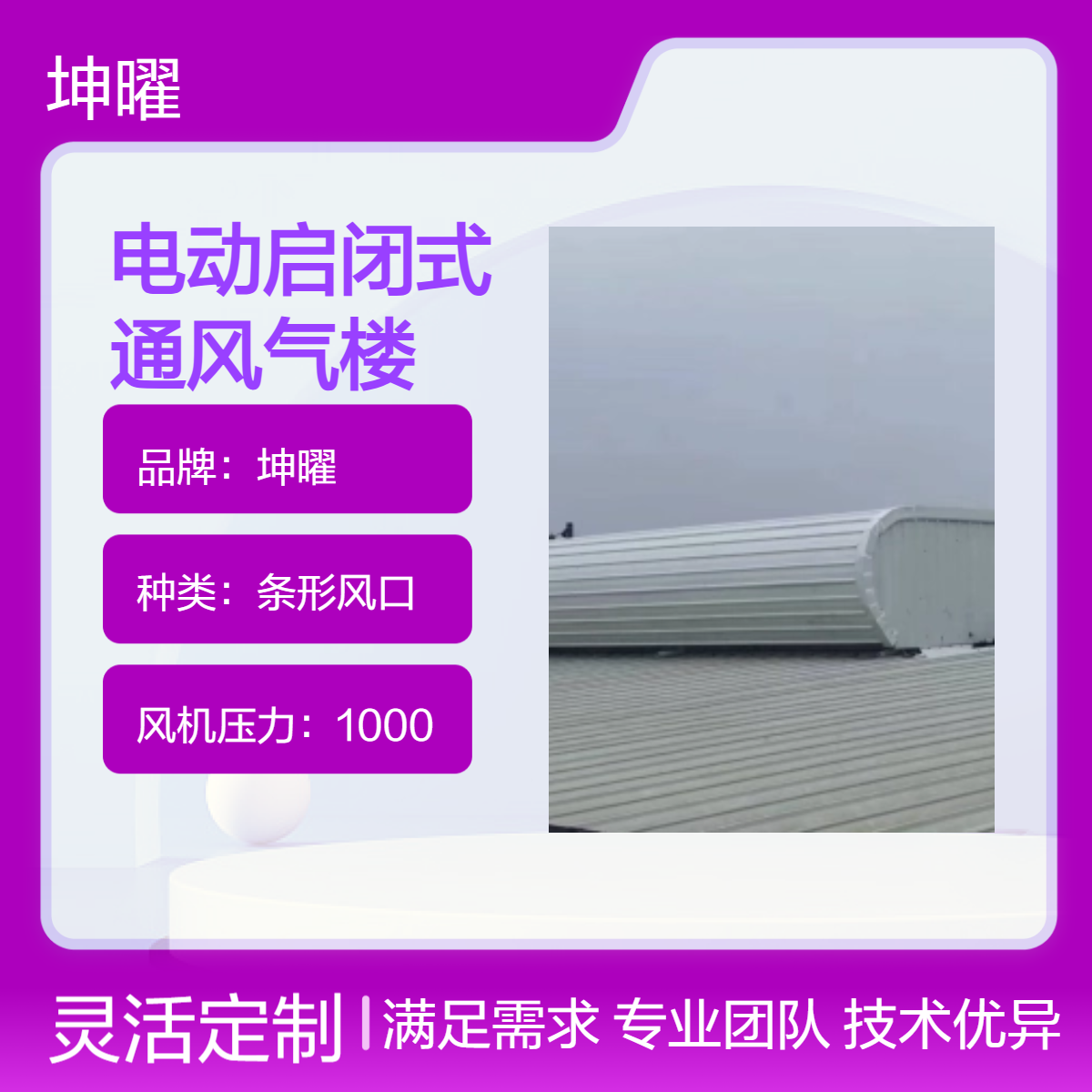 屋脊通风气楼 出风口电动启闭 1500转速低噪音风机