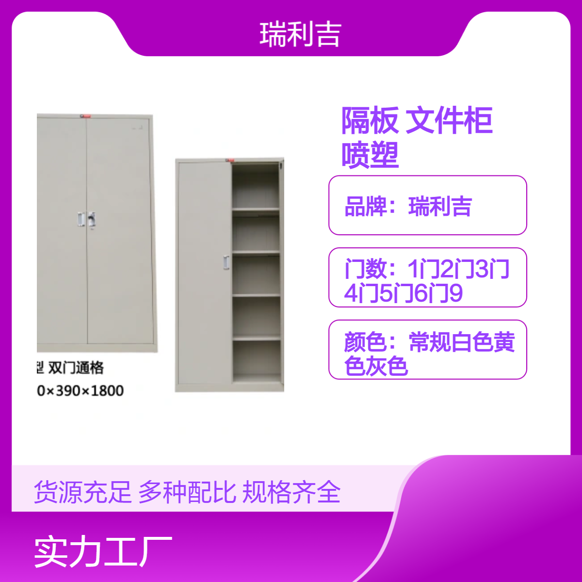 瑞利吉现代简约冷轧钢板文件柜 静电喷塑隔板柜