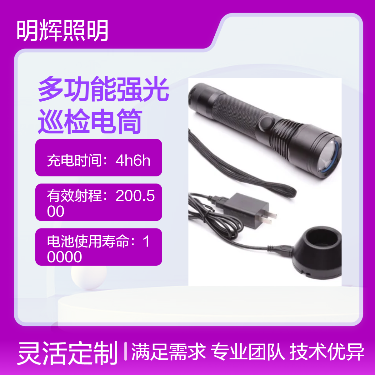 JW7632多功能防爆手电筒JW7632A强光工作灯无线充调焦聚泛光