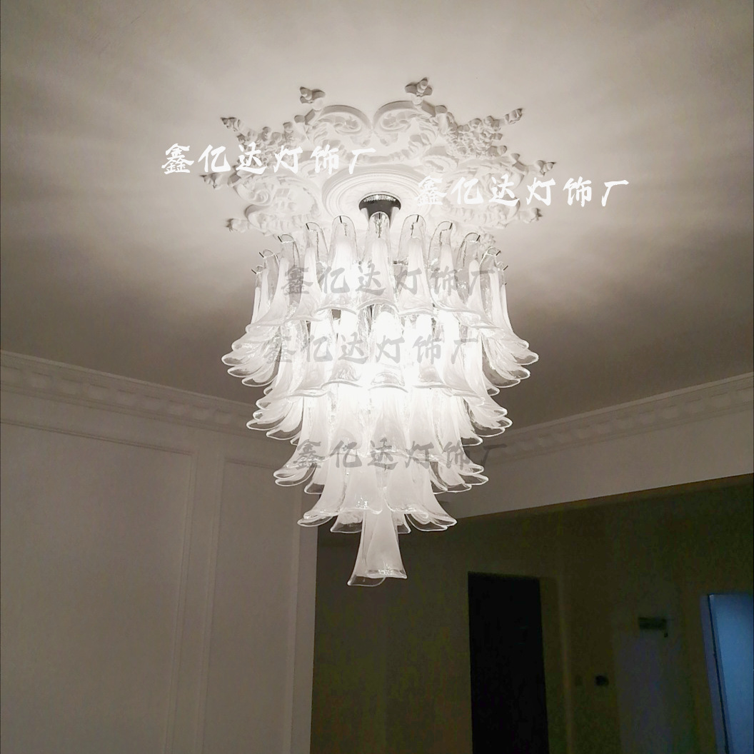 法式全光谱护眼中古云雾玻璃吊灯 美式复古客厅餐厅马蹄水晶吊灯