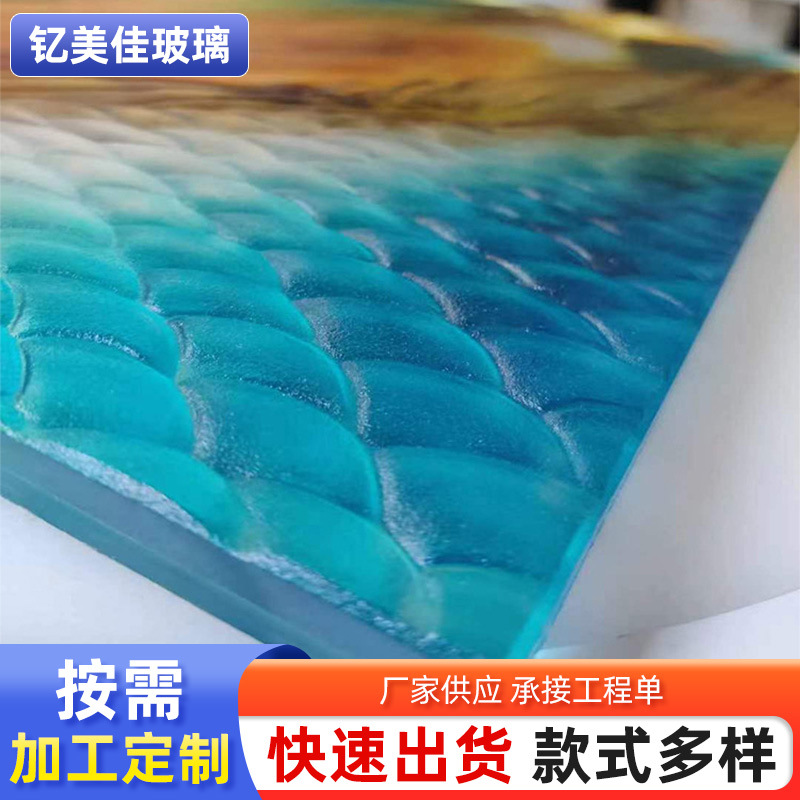 厂家定制加工美伦美焕浮雕彩绘 12mm钢化玻璃 背景墙艺术钢化玻璃