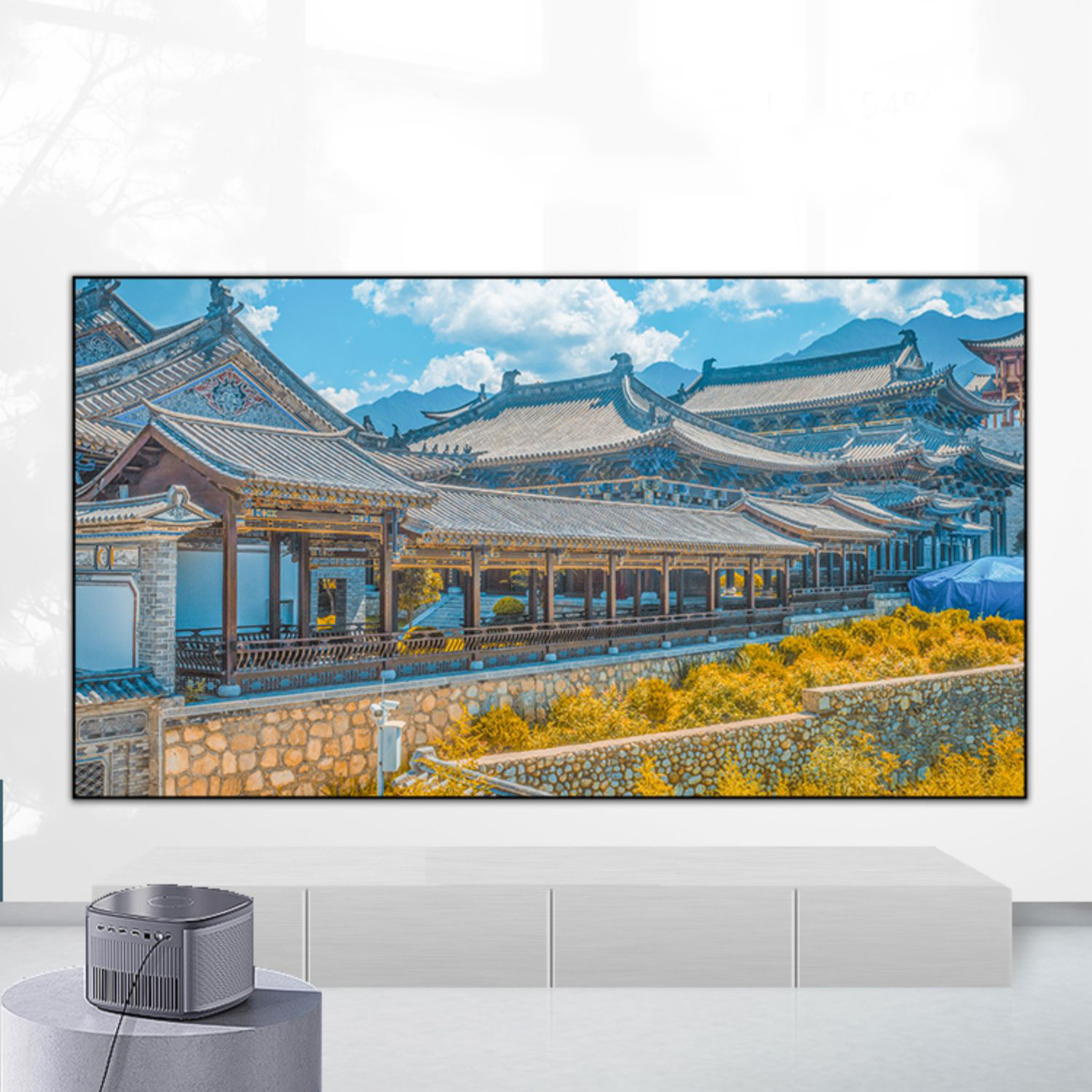 中长焦菲涅尔柔屏家用画框投影仪幕布100寸4K高清抗光免打孔硬屏