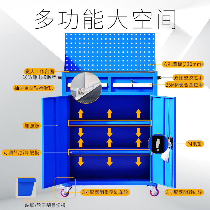 ll五金工具车重型双开门抽屉式工具柜车间用汽修工具柜加大零件车
