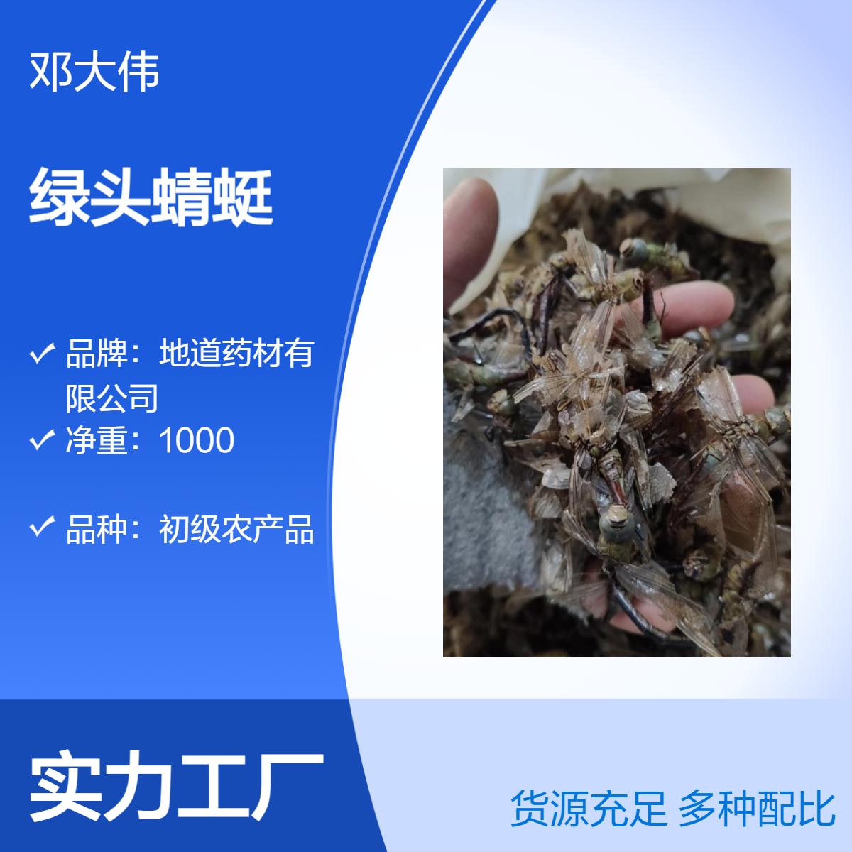 中药材绿头蜻蜓 批发零售 自然晒干 一斤代发 药材地道