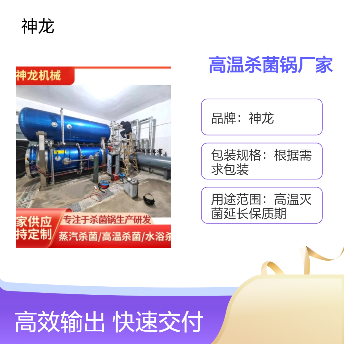 神龙高温高压灭菌锅厂家 不锈钢材质 肉制品杀菌设备延长食品保质期