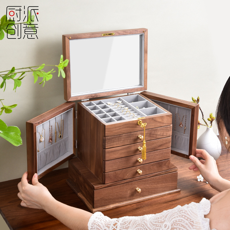 木质桌面化妆品收纳盒高级感大容量2022新款高档护肤品整理箱防尘