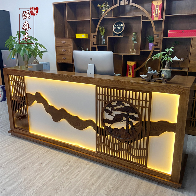ll新中式收银台吧台实木吧台桌复古前台柜台酒店餐饮店铺接待台