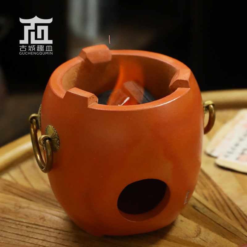9OPU批发童文常裕兴号工夫茶炭炉红泥小火炉茶道空间摆件全手工烧