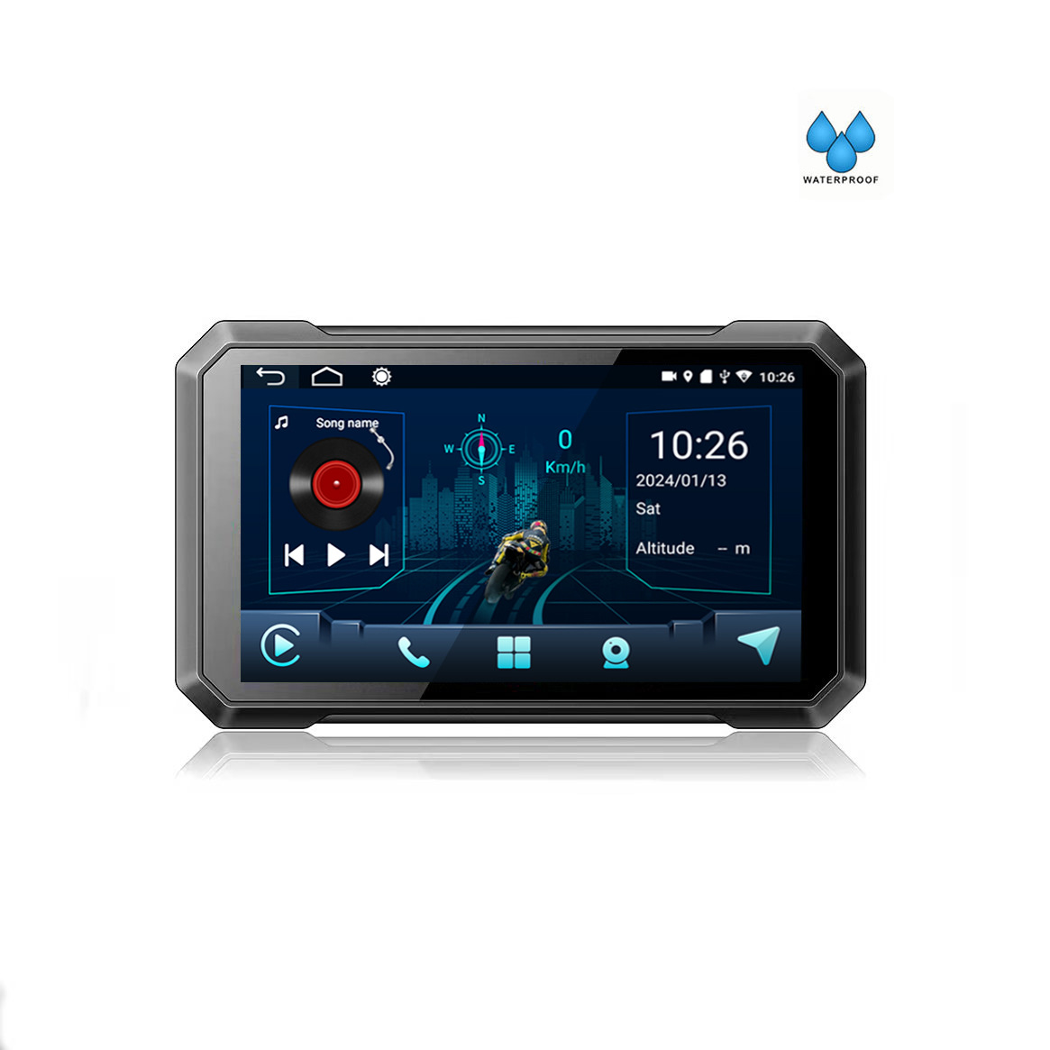 新品C7-W摩托车机车GPS导航仪Carplay/Android Auto带DVR前后双录