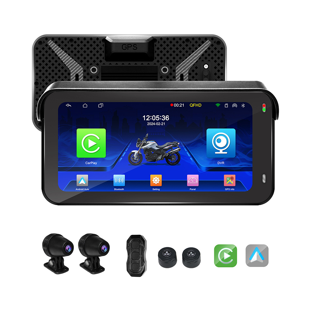 6.25寸摩托车防水记录仪无线Carplay+Android Auto高清GPS导航摇