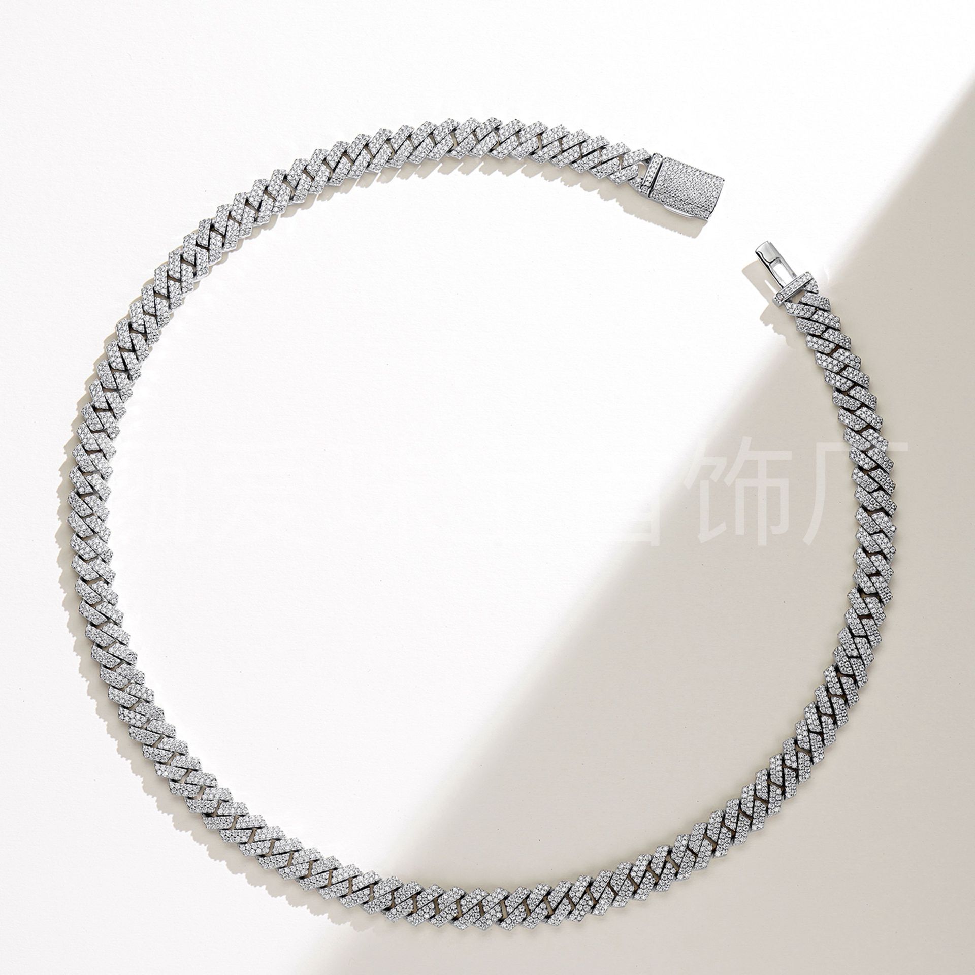 跨境热卖925银项链梯形密镶古巴项链8mm锆石高级感古巴链批发饰品