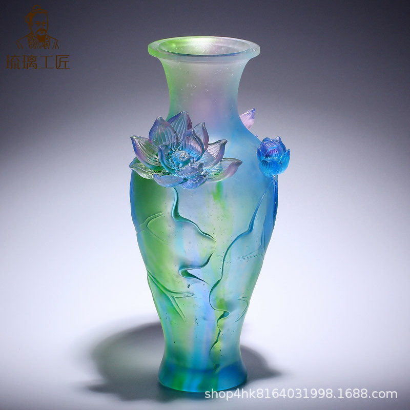 淄博非遗琉璃荷花瓶客厅插花仿古手工艺品摆件禅意新房子乔迁礼物