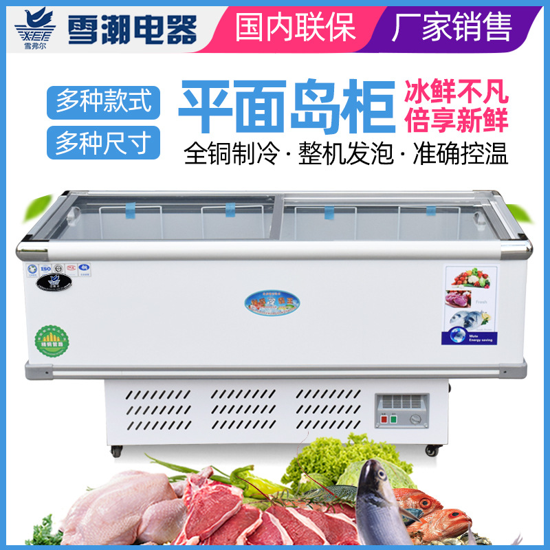 卧式冰柜 玻璃展示柜低温多功能冷冻岛柜雪糕柜 两开门平面岛柜