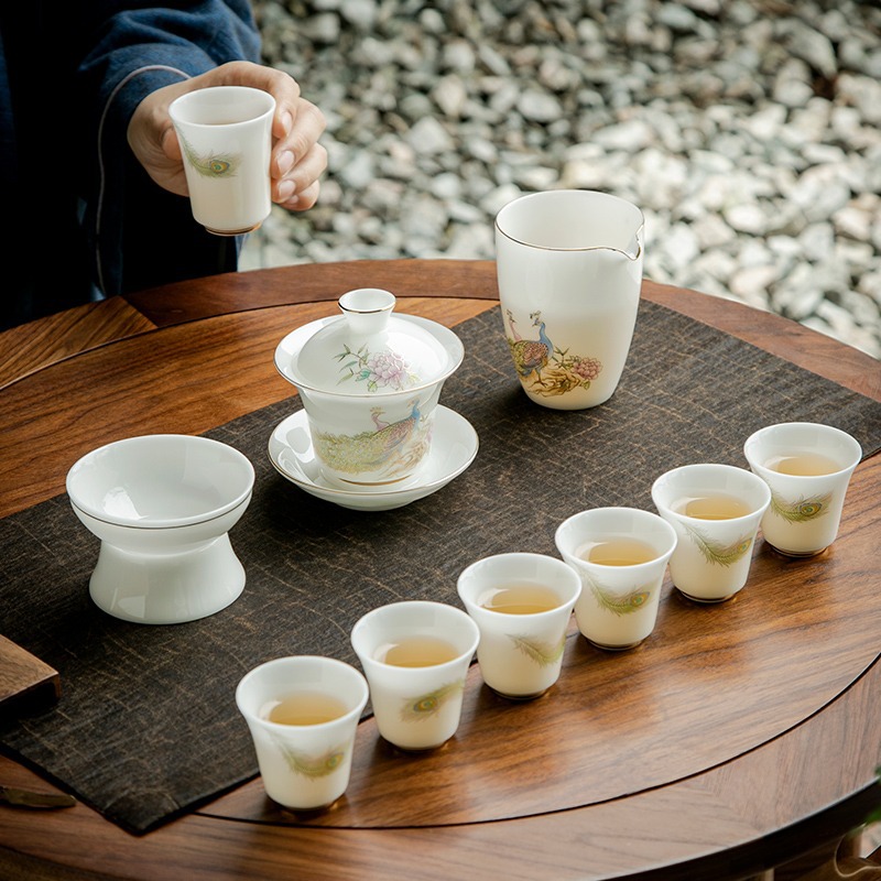 冰种玉瓷功夫茶具高端羊脂玉白瓷泡茶盖碗茶杯陶瓷礼品送礼小套装