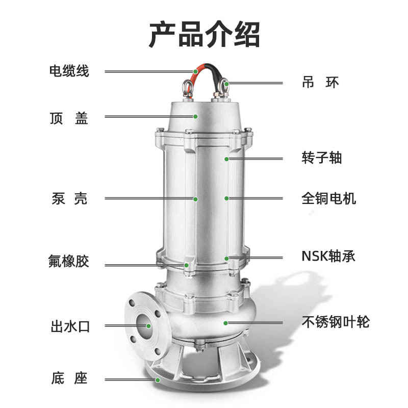 不锈钢污水泵高扬程耐酸碱耐高温船用防汛排污泵防爆潜水泵