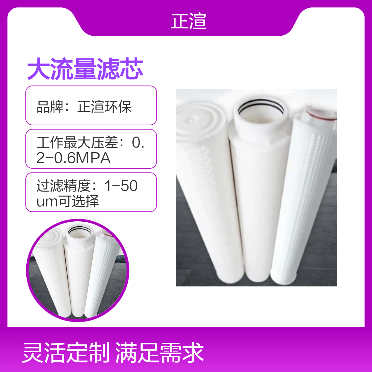 正渲环保0.6过滤面积304材质60口径滤芯大流量
